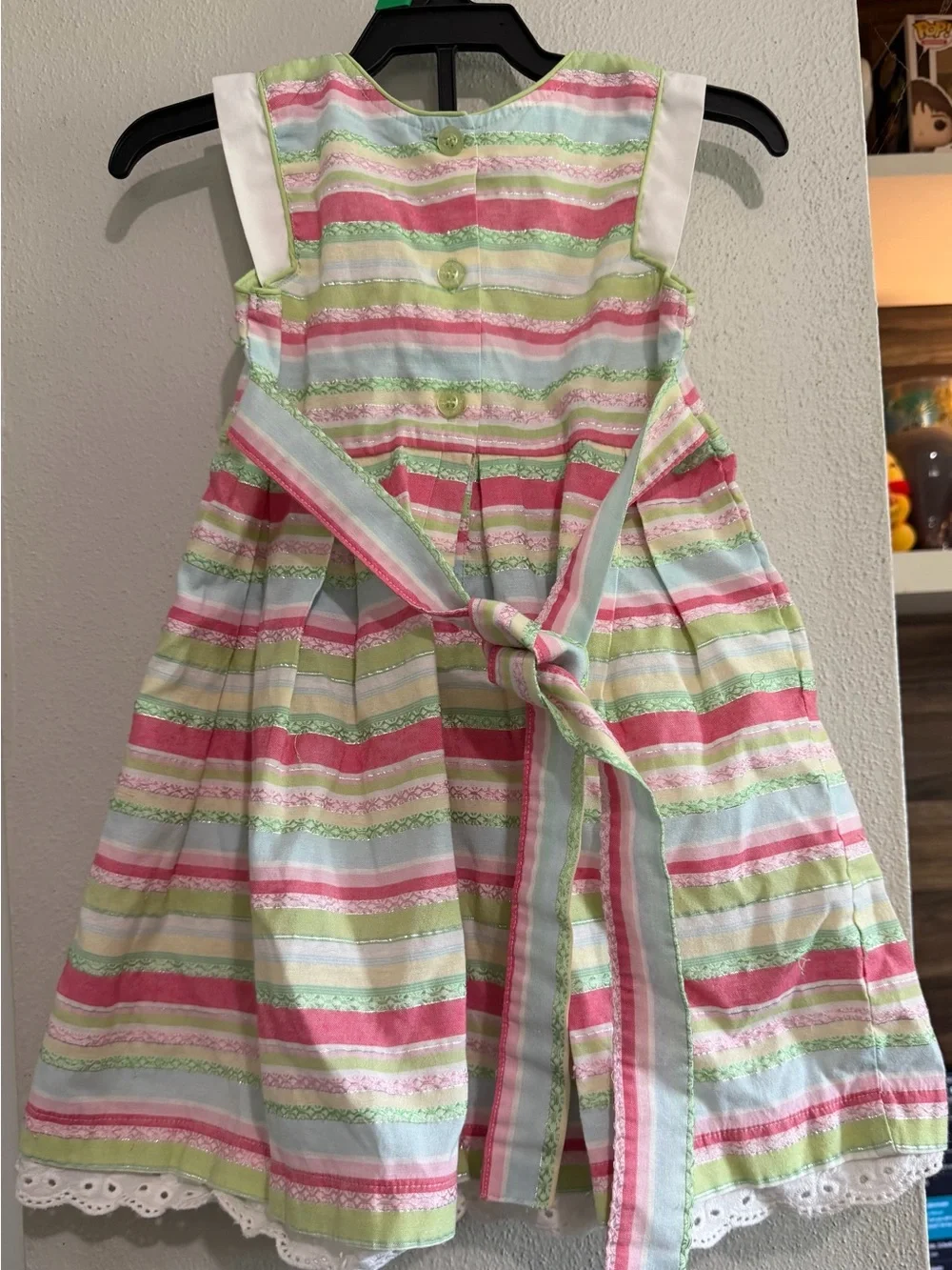 Blueberi Boulevard Girls Dress Size 3T White Pink & Green Lace Trim Pleated